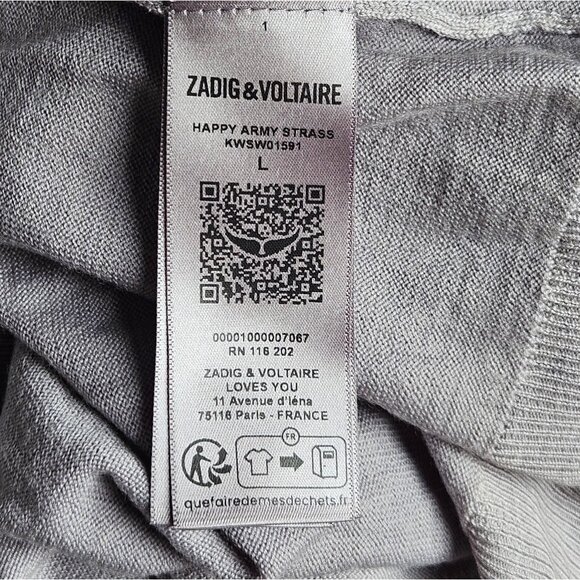 Zadig & Voltaire Happy Army Studded Elbow V Neck Sweater - Picture 11 of 11